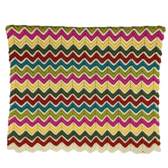 Handmade Lap Blanket Crochet Chevron Zig-zag Afghan Throw 28" x 46" - Picture 1 of 8